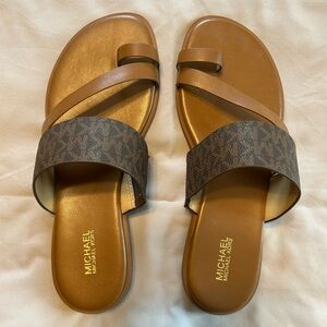 Michael Kors Tan and Brown Slide Sandals